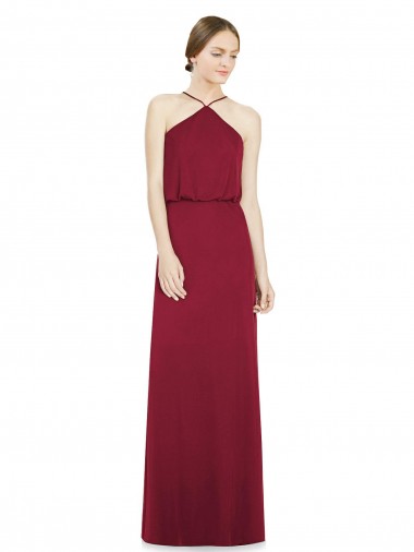 A-Line Halter Neck Soft Chiffon Long Burgundy Bridesmaid Dress Belfast