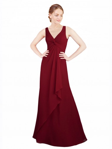A-Line V-Neck Chiffon Long Burgundy Bridesmaid Dress / Evening Dress Belfast