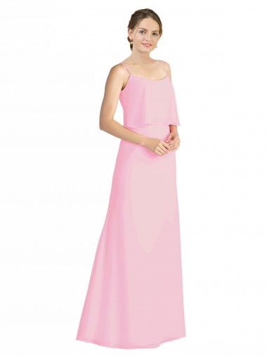 A-Line Spaghetti Straps Soft Chiffon Long Barely Pink Bridesmaid Dress Belfast