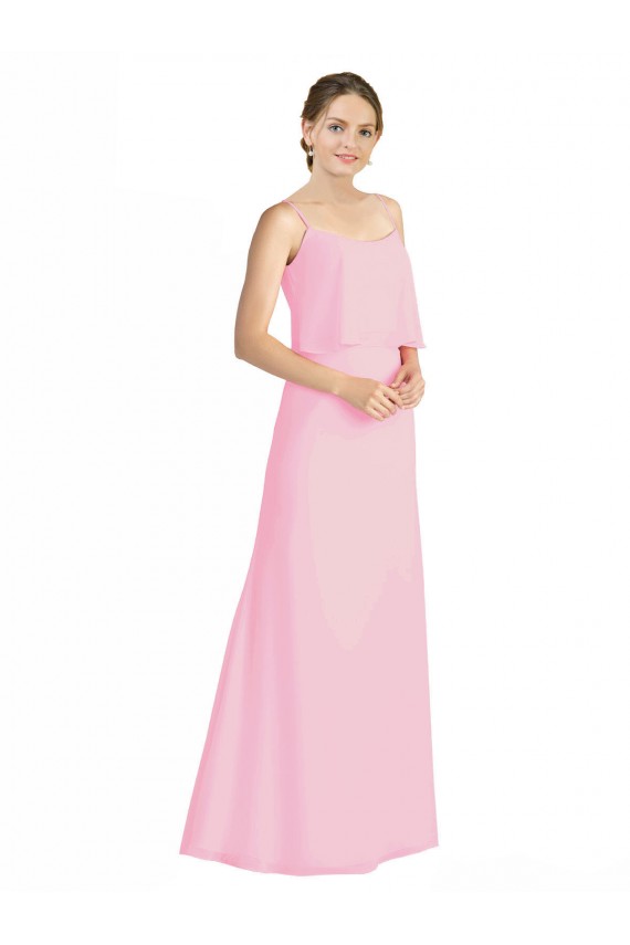 A-Line Spaghetti Straps Soft Chiffon Long Barely Pink Bridesmaid Dress Belfast