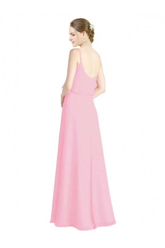 A-Line Spaghetti Straps Soft Chiffon Long Barely Pink Bridesmaid Dress Belfast