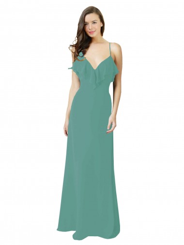 A-Line V-Neck Soft Chiffon Long Icelandic Silver Bridesmaid Dress Belfast