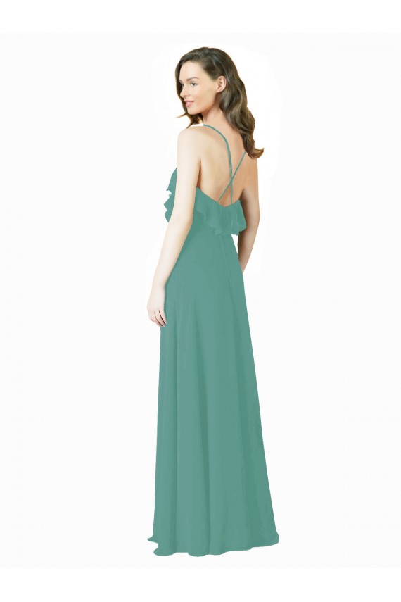 A-Line V-Neck Soft Chiffon Long Icelandic Silver Bridesmaid Dress Belfast