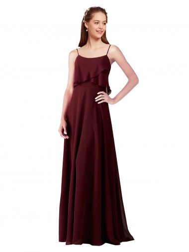 A-Line Spaghetti Straps Chiffon Long Burgundy Gold Bridesmaid Gowns Belfast