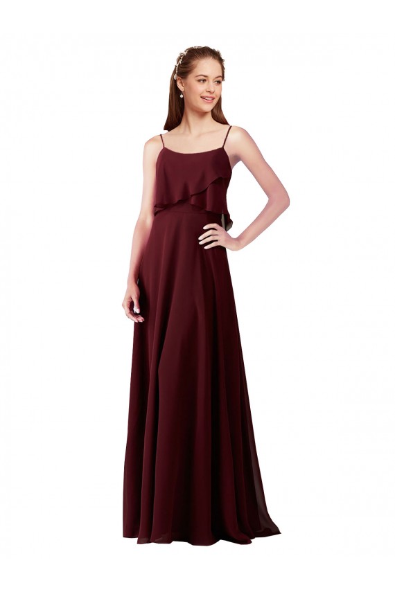 A-Line Spaghetti Straps Chiffon Long Burgundy Gold Bridesmaid Gowns Belfast