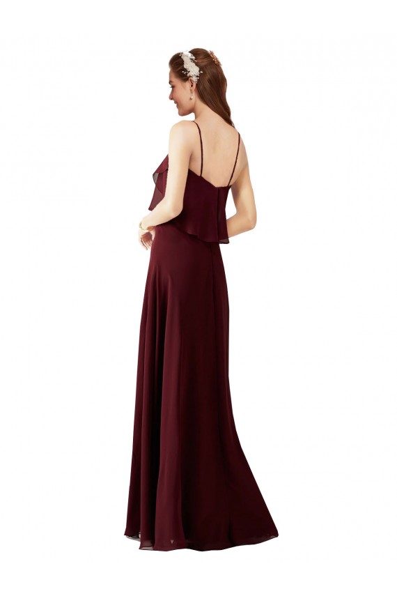 A-Line Spaghetti Straps Chiffon Long Burgundy Gold Bridesmaid Gowns Belfast