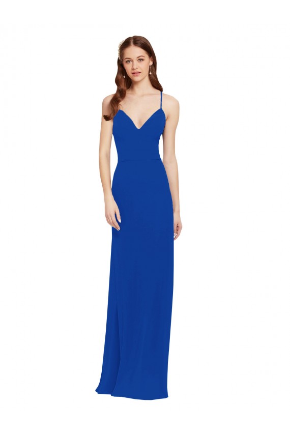 A-Line V-Neck Soft Chiffon Long Royal Blue Bridesmaid Dress / Formal Dress Belfast