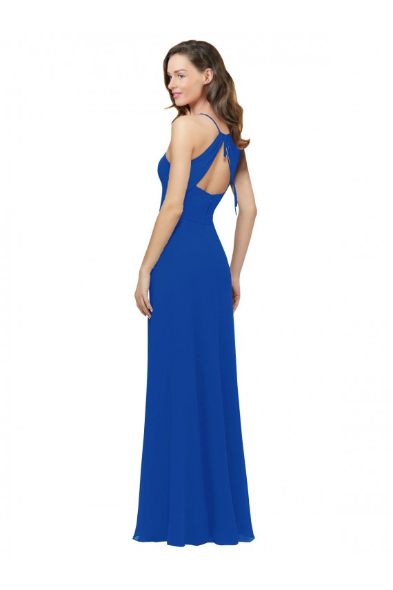 A-Line V-Neck Soft Chiffon Long Royal Blue Bridesmaid Dress / Formal Dress Belfast