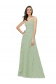 A-Line V-Neck Soft Chiffon Long Smoke Green Bridesmaid Dress Belfast