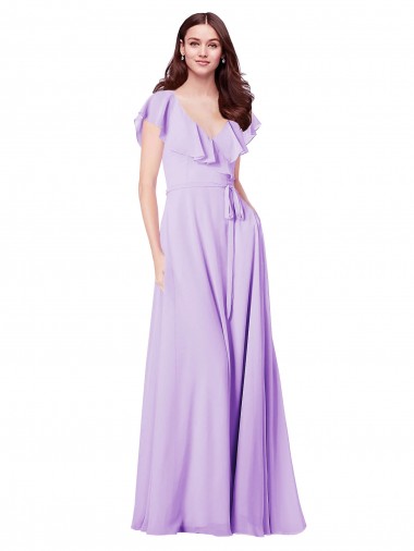 A-Line V-Neck Soft Chiffon Long Lilac Bridesmaid Dress / Formal Dress Belfast