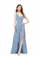 A-Line V-Neck Soft Chiffon Long Dusty Blue Formal Dress / Bridesmaid Dress Belfast