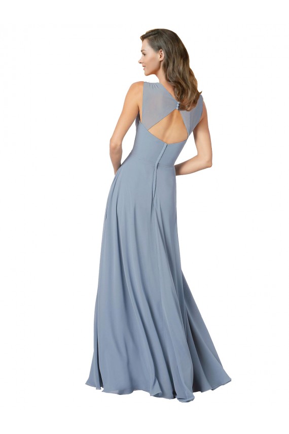A-Line V-Neck Soft Chiffon Long Dusty Blue Formal Dress / Bridesmaid Dress Belfast