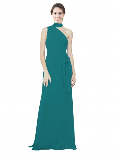 A-Line One Shoulder Soft Chiffon Long Hunter Bridesmaid Dress Belfast