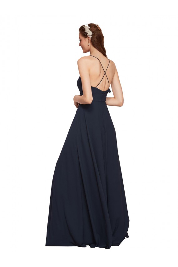 A-Line V-Neck Soft Chiffon Long Dark Navy Bridesmaid Dresses Belfast