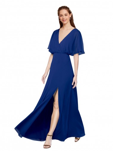 A-Line V-Neck Chiffon Long Royal Blue Bridesmaid Dress / Evening Gowns Belfast