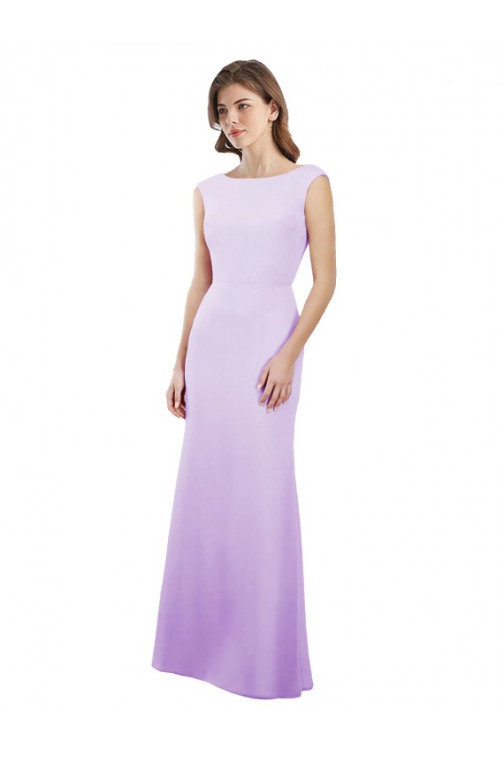 Column Round Neck Soft Chiffon Long Lilac Bridesmaid Dress Belfast