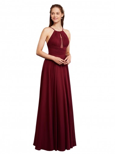 A-Line Halter Neck Chiffon Long Burgundy Bridesmaid Dress / Evening Dress Belfast