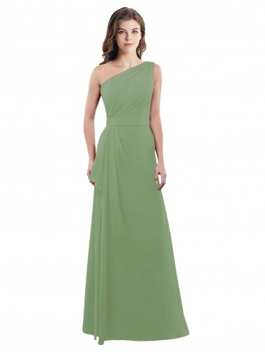 A-Line One Shoulder Soft Chiffon Long Seagrass Bridesmaid Dress Belfast