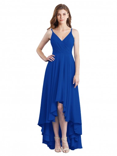 A-Line Spaghetti Straps Soft Chiffon Long Royal Blue High Low Bridesmaid Dress Belfast