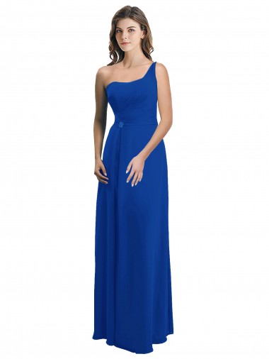 A-Line One Shoulder Soft Chiffon Long Royal Blue Bridesmaid Dress Belfast