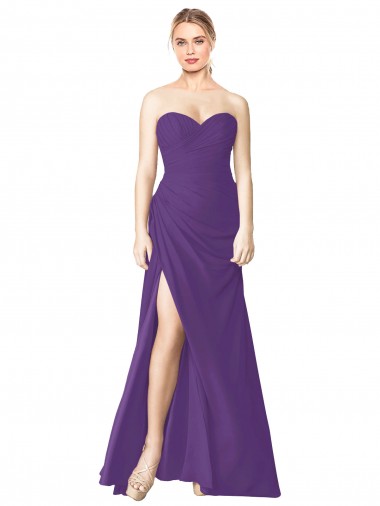 A-Line Strapless Soft Chiffon Long Plum Purple Bridesmaid Dress Belfast