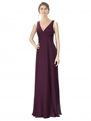 A-Line V-Neck Soft Chiffon & Lace Long Grape Bridesmaid Dress Belfast