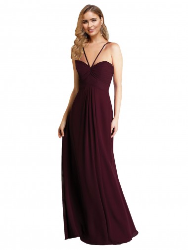 A-Line Spaghetti Straps Chiffon Long Burgundy Gold Wedding Party Dress Belfast