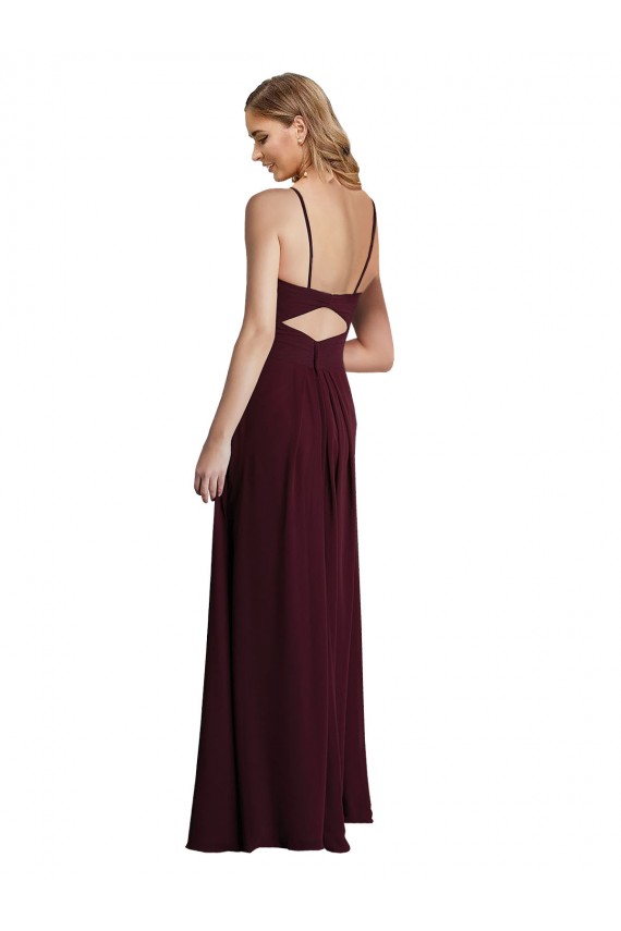 A-Line Spaghetti Straps Chiffon Long Burgundy Gold Wedding Party Dress Belfast