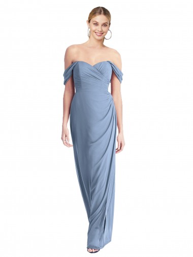 Mermaid Off the Shoulder Soft Chiffon Long Dusty Blue Semi Formal Evening Dress / Bridesmaid Dress Belfast