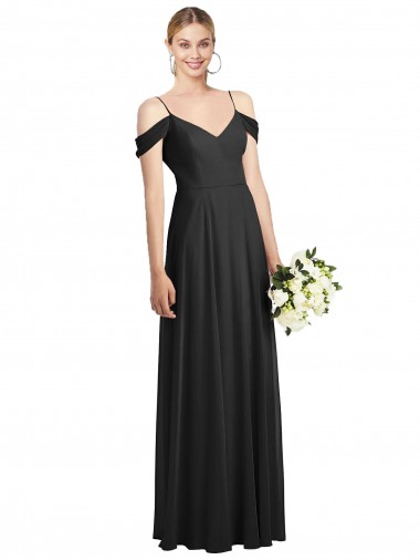 A-Line Spaghetti Straps Soft Chiffon Long Black Semi Formal Evening Dress / Bridesmaid Dress Belfast