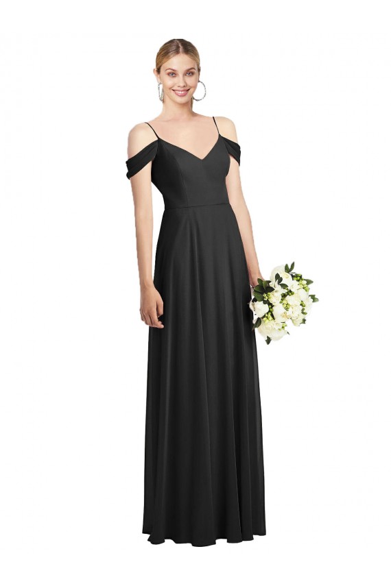 A-Line Spaghetti Straps Soft Chiffon Long Black Semi Formal Evening Dress / Bridesmaid Dress Belfast