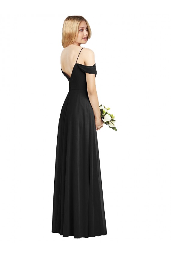 A-Line Spaghetti Straps Soft Chiffon Long Black Semi Formal Evening Dress / Bridesmaid Dress Belfast