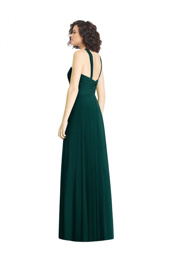 A-Line Halter Neck Soft Chiffon Long Ever Green Bridesmaid Dress Belfast