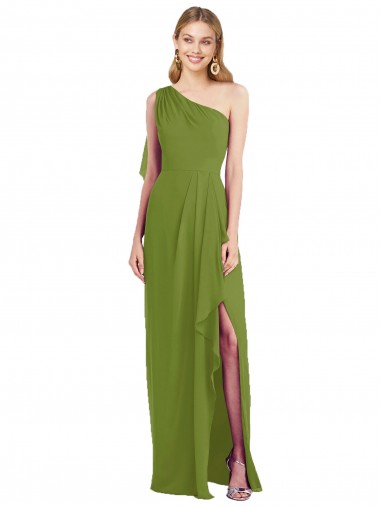 Trumpet One Shoulder Soft Chiffon Long Olive Green Bridesmaid Dress Belfast
