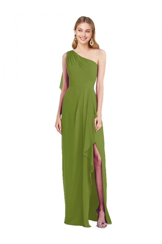 Trumpet One Shoulder Soft Chiffon Long Olive Green Bridesmaid Dress Belfast
