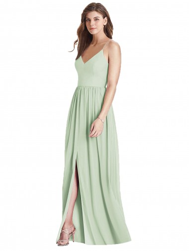 A-Line V-Neck Soft Chiffon Long Sage Semi Formal Evening Dress / Bridesmaid Dress Belfast
