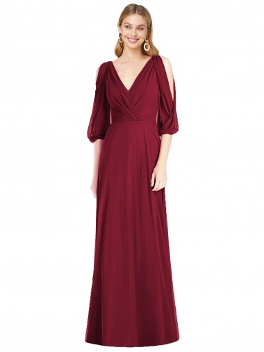 Trumpet V-Neck Soft Chiffon Long Burgundy Formal Dress / Bridesmaid Dress Belfast
