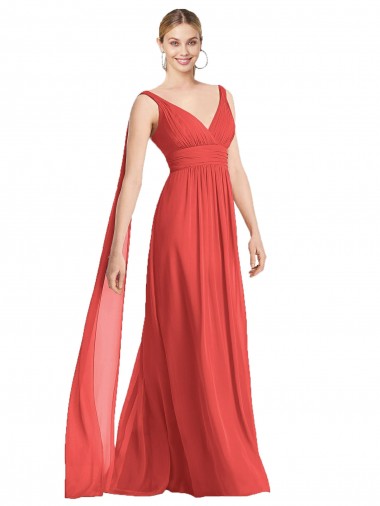 A-Line V-Neck Soft Chiffon Long Firecracker Bridesmaid Dress Belfast
