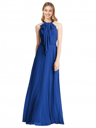 A-Line Halter Neck Soft Chiffon Long Royal Blue Bridesmaid Dress Belfast