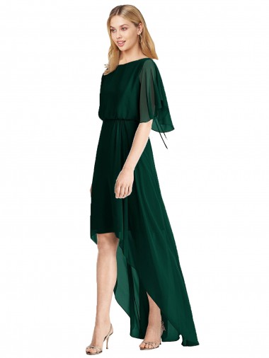 A-Line Round Neck Soft Chiffon Ever Green High Low Bridesmaid Dress Belfast