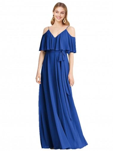 A-Line V-Neck Chiffon Long Royal Blue Bridesmaid Dress Belfast
