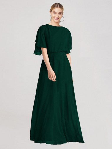 A-Line Round Neck Soft Chiffon Long Ever Green Bridesmaid Dress Belfast