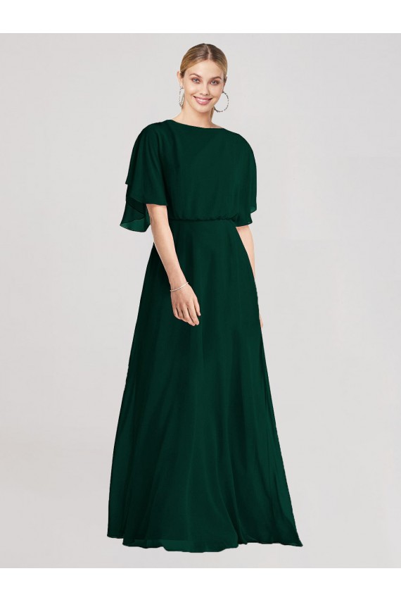 A-Line Round Neck Soft Chiffon Long Ever Green Bridesmaid Dress Belfast