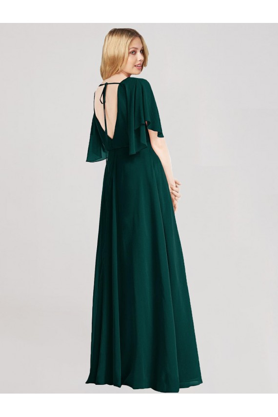 A-Line Round Neck Soft Chiffon Long Ever Green Bridesmaid Dress Belfast