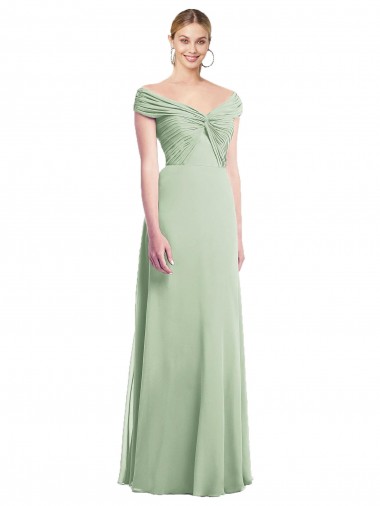 Trumpet Off the Shoulder Soft Chiffon Long Sage Bridesmaid Dress Belfast