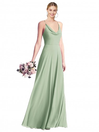 A-Line Cowl Neck Chiffon Long Sage Bridesmaid Dress / Evening Dress Belfast