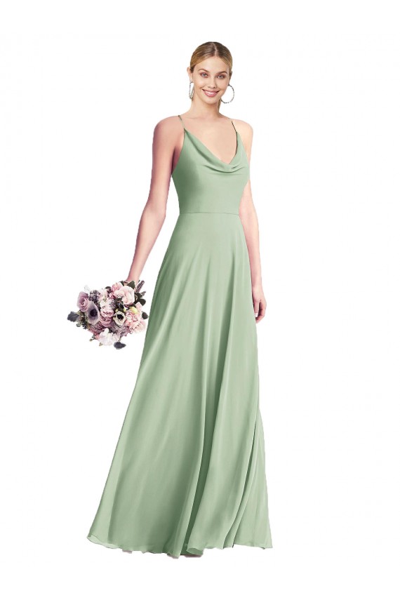 A-Line Cowl Neck Chiffon Long Sage Bridesmaid Dress / Evening Dress Belfast