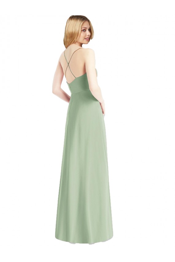 A-Line Cowl Neck Chiffon Long Sage Bridesmaid Dress / Evening Dress Belfast