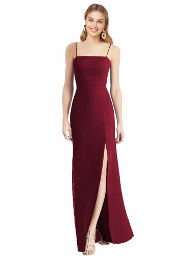 Trumpet Spaghetti Straps Soft Chiffon Long Burgundy Bridesmaid Dress Belfast