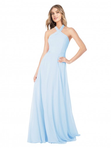 A-Line High Neck Chiffon Long Light Sky Blue Bridesmaid Dress / Evening Gowns Belfast